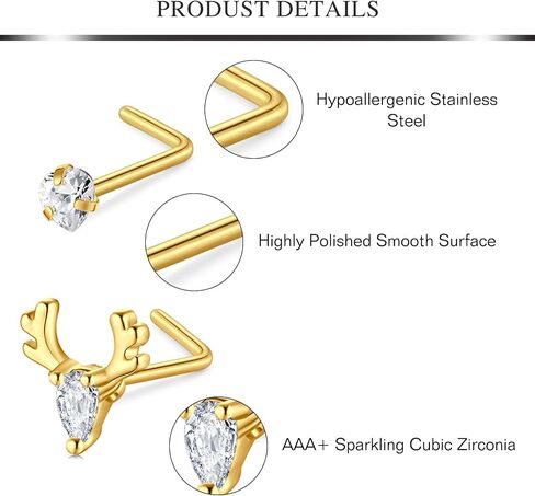حلقات الأنف من AVYRING، ترصيع الأنف، حلقات الأنف، ثقب الأنف، ثقب الأنف على شكل حرف L، حلقة الأنف الفولاذية الجراحية، ثقب الأنف، حلقات الأنف للنساء، مسمار الأنف، ثقب الأنف، فضي، ذهبي، أسود، 20 جرام in Kuwait