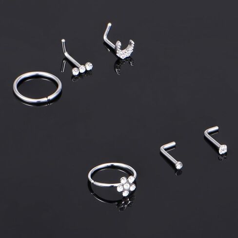حلقات الأنف من AVYRING، ترصيع الأنف، حلقات الأنف، ثقب الأنف، ثقب الأنف على شكل حرف L، حلقة الأنف الفولاذية الجراحية، ثقب الأنف، حلقات الأنف للنساء، مسمار الأنف، ثقب الأنف، فضي، ذهبي، أسود، 20 جرام in Kuwait