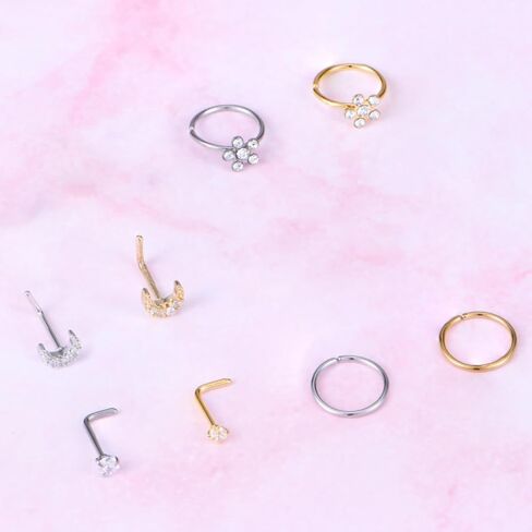 حلقات الأنف من AVYRING، ترصيع الأنف، حلقات الأنف، ثقب الأنف، ثقب الأنف على شكل حرف L، حلقة الأنف الفولاذية الجراحية، ثقب الأنف، حلقات الأنف للنساء، مسمار الأنف، ثقب الأنف، فضي، ذهبي، أسود، 20 جرام in Kuwait