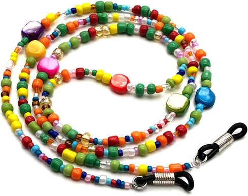 Genericaa زجاج مطرز سلسلة النظارات للنساء، نمط بوهيمي نمط اللون الخرز الحبل المزدوج الأغراض قناع حزام ، النظارات الشمسية حامل سلسلة حول الرقبة نظارات الشريط سلاسل للنساء والأطفال البنات هدية in Kuwait