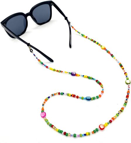 Genericaa زجاج مطرز سلسلة النظارات للنساء، نمط بوهيمي نمط اللون الخرز الحبل المزدوج الأغراض قناع حزام ، النظارات الشمسية حامل سلسلة حول الرقبة نظارات الشريط سلاسل للنساء والأطفال البنات هدية in Kuwait