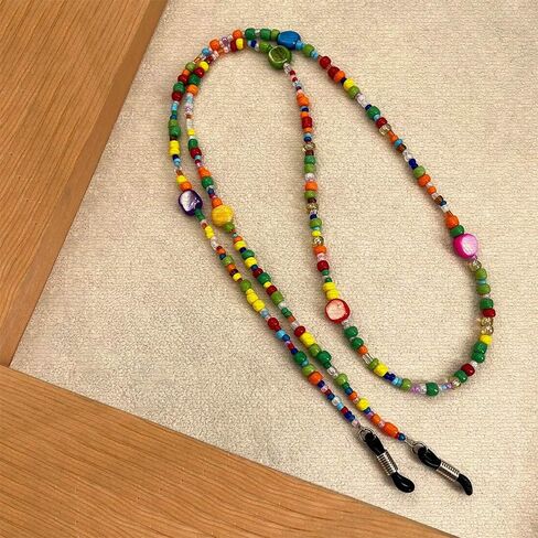 Genericaa زجاج مطرز سلسلة النظارات للنساء، نمط بوهيمي نمط اللون الخرز الحبل المزدوج الأغراض قناع حزام ، النظارات الشمسية حامل سلسلة حول الرقبة نظارات الشريط سلاسل للنساء والأطفال البنات هدية in Kuwait