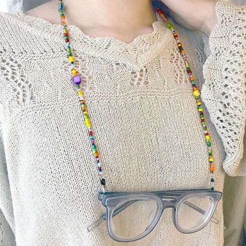 Genericaa زجاج مطرز سلسلة النظارات للنساء، نمط بوهيمي نمط اللون الخرز الحبل المزدوج الأغراض قناع حزام ، النظارات الشمسية حامل سلسلة حول الرقبة نظارات الشريط سلاسل للنساء والأطفال البنات هدية in Kuwait