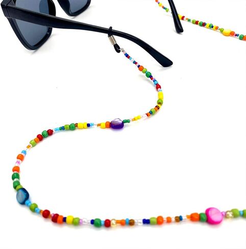 Genericaa زجاج مطرز سلسلة النظارات للنساء، نمط بوهيمي نمط اللون الخرز الحبل المزدوج الأغراض قناع حزام ، النظارات الشمسية حامل سلسلة حول الرقبة نظارات الشريط سلاسل للنساء والأطفال البنات هدية in Kuwait