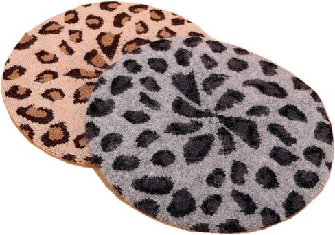 قبعة بيريه بطباعة الفهد من Joylife قبعات فنان فرنسي محبوكة قبعات شتوية ناعمة للنساء in Kuwait