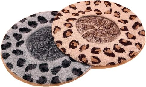 قبعة بيريه بطباعة الفهد من Joylife قبعات فنان فرنسي محبوكة قبعات شتوية ناعمة للنساء in Kuwait