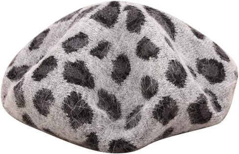 قبعة بيريه بطباعة الفهد من Joylife قبعات فنان فرنسي محبوكة قبعات شتوية ناعمة للنساء in Kuwait