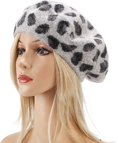 قبعة بيريه بطباعة الفهد من Joylife قبعات فنان فرنسي محبوكة قبعات شتوية ناعمة للنساء in Kuwait