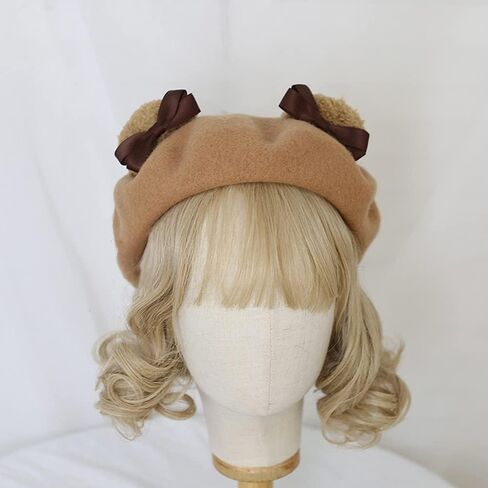 اليدوية Kawaii أنيمي الكرتون لوليتا قبعة البيريه الدب الأذن تأثيري خمر لوليتا قبعة من الصوف قبعة صغيرة دافئة للنساء الفتيات in Saudi Arabia