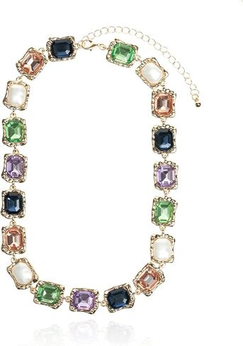 hopmiss الباروك اللؤلؤ بيان طوق قلادة مع حجر الراين كابوشون الأوجه، الفاخرة المنصهر الملمس قلادة مكتنزة مع الأحجار الكريمة الملونة عيد الميلاد للنساء، الملمس المعدني بيان قلادة للحزب in Kuwait