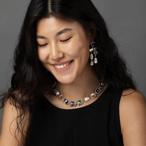 hopmiss الباروك اللؤلؤ بيان طوق قلادة مع حجر الراين كابوشون الأوجه، الفاخرة المنصهر الملمس قلادة مكتنزة مع الأحجار الكريمة الملونة عيد الميلاد للنساء، الملمس المعدني بيان قلادة للحزب in Kuwait