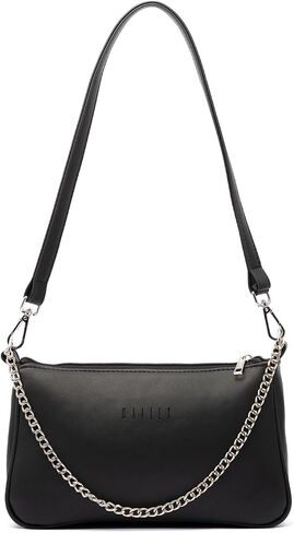 MAALEX Small Shoulder Bag with Removable Strap and Chain, CrossBody Clutch Tote Purse Handbag for Women Vegan Leather with Zipper Closure, Black in Saudi Arabia