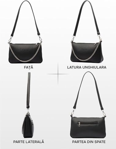 MAALEX Small Shoulder Bag with Removable Strap and Chain, CrossBody Clutch Tote Purse Handbag for Women Vegan Leather with Zipper Closure, Black in Saudi Arabia