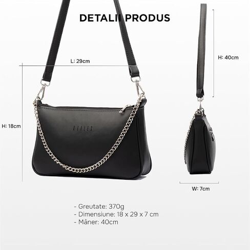 MAALEX Small Shoulder Bag with Removable Strap and Chain, CrossBody Clutch Tote Purse Handbag for Women Vegan Leather with Zipper Closure, Black in Saudi Arabia