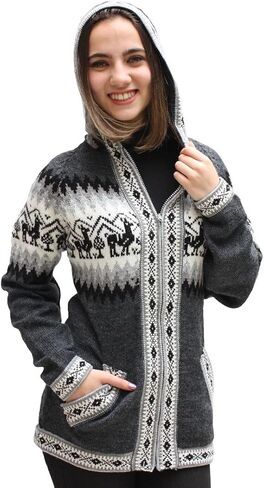 Little Llamas Hooded Alpaca Wool Knitted Jacket Hoodie Sweater in Saudi Arabia