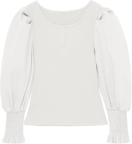 قمصان منتفخة بأكمام طويلة للفتيات، قمصان علوية متماسكة مضلعة ورقبة دائرية للأطفال من عمر 5 إلى 14 عامًا in Kuwait