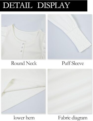 قمصان منتفخة بأكمام طويلة للفتيات، قمصان علوية متماسكة مضلعة ورقبة دائرية للأطفال من عمر 5 إلى 14 عامًا in Kuwait