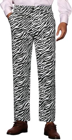 Lars Amadeus Animal Printed Dress Pants for Men's Flat Front Regular Fit Party Trousers in Kuwait