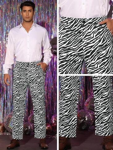 Lars Amadeus Animal Printed Dress Pants for Men's Flat Front Regular Fit Party Trousers in Kuwait