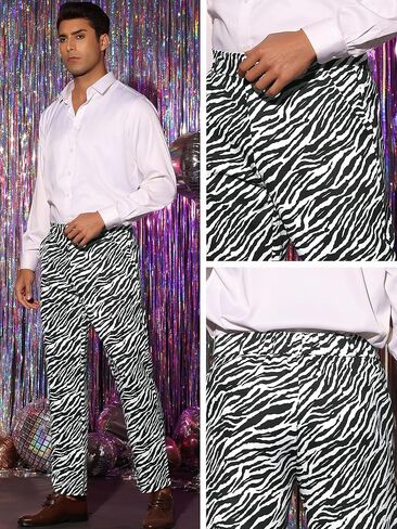 Lars Amadeus Animal Printed Dress Pants for Men's Flat Front Regular Fit Party Trousers in Kuwait