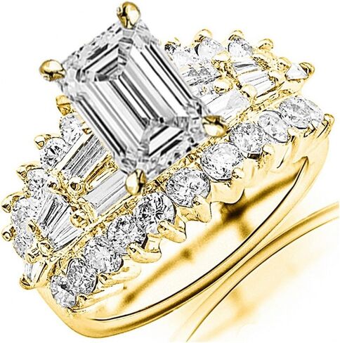 14K White Gold 7 Carat LAB GROWN DIAMOND Exquisite Prong Set Bageutte And Round Emerald Cut Diamond Engagement Ring (G-H Color VS1-VS2 Clarity 5 Ct Center) in Saudi Arabia