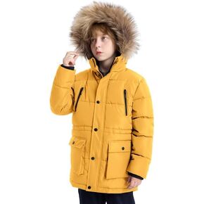 maoo garden Boys Puffer Winter Coat Big Kids Heavyweight Sherpa Lined Fur Hooded Jacket Water-Resistant Snow Parka