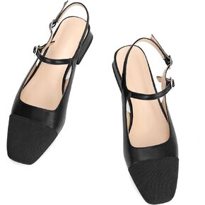 Dsevht Slingback Flats للنساء مغلق تو مربع ماري جين الباليه الشقق عارضة أزياء اللباس أحذية للنساء in Kuwait