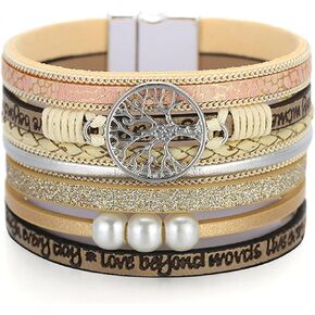 Inspirational Tree of Life Leather Bracelets for Women Boho Jewelry Gifts for Women Wristbands Cuff Bracelet