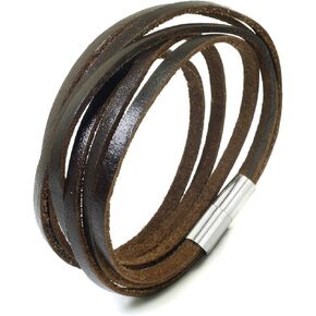 JEWELRIESHOP Monotone Rough Finish Genuine Leather Wrap Magnetic Bracelet Wristband
