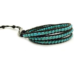 BLUEYES COLLECTION 3 Wrap Genuine Leather Bracelet Gemstone Bead in Kuwait