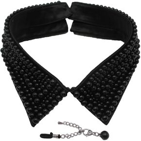 Trimscraft Statement Collar Necklace Black Choker Simulated Pearl Beaded Bib Detachable False Collar With Extension Chain Clothing Accessory for Women, Acrylic, No Gemstone in Kuwait