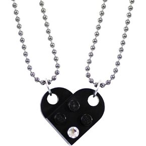 Brick Heart Lego Necklace with Swarovski Crystal - Friendship Necklace for Him or Her, 2 Bricks and 2 Silver Ball Beads Necklaces - Romantic Present for BFF and Couples - By TANTANBRICKS4U (Black) in Saudi Arabia