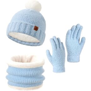 Kids Hat Scarf Gloves Set Girl Ages 3-5 4-6, Toddler Winter Fleece Lined Beanie Hats Mittens 2t Boys Baby 6-12 9 12-18 Months