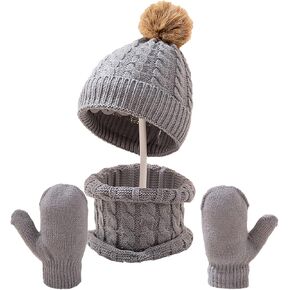 3PCS Baby Winter Hat Scarf Gloves Set Kids Knitted Beanie Cap Neck Warmer Mitten for Boys Girls 0-4Years