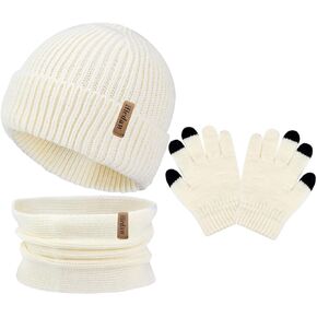 Hicdaw 3PCS Kids Winter Hat Glove Scarf Set Toddler Winter Hat Baby Beanie Hat Knited Warm Set for Boys Girls 4-10 Years