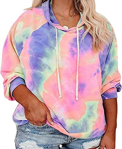RITERA Women's Plus Size Hoodies Tie Dye Hoodie Long Sleeve Sweatshirts Drawstring Pullover Casual Sweater top L-5XL in Kuwait