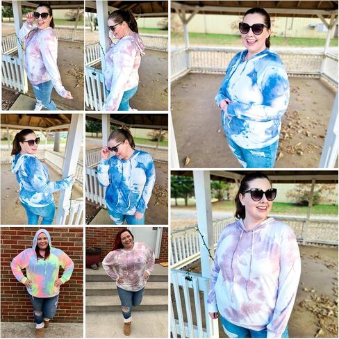 RITERA Women's Plus Size Hoodies Tie Dye Hoodie Long Sleeve Sweatshirts Drawstring Pullover Casual Sweater top L-5XL in Kuwait