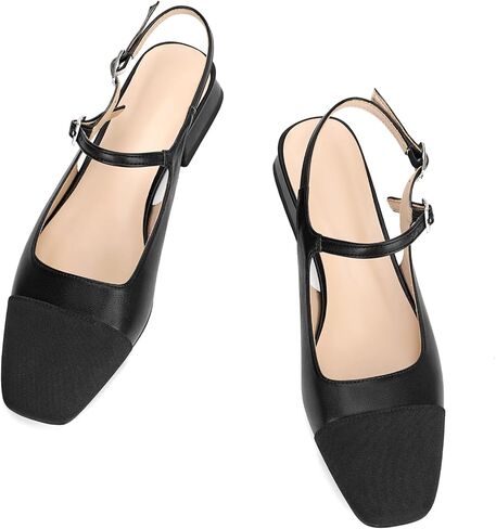Dsevht Slingback Flats للنساء مغلق تو مربع ماري جين الباليه الشقق عارضة أزياء اللباس أحذية للنساء in Kuwait