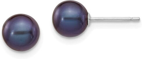 Black Round Freshwater Cultured Pearl Post Earrings in Real 14k White Gold in Saudi Arabia