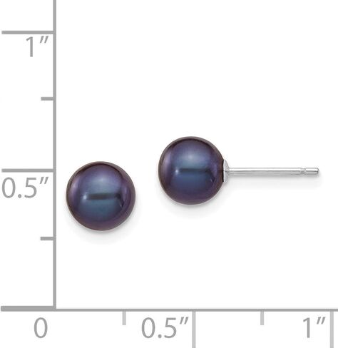 Black Round Freshwater Cultured Pearl Post Earrings in Real 14k White Gold in Saudi Arabia