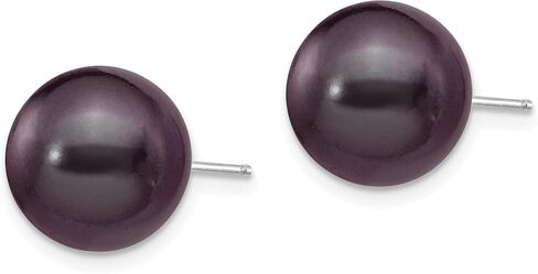 Black Round Freshwater Cultured Pearl Post Earrings in Real 14k White Gold in Saudi Arabia