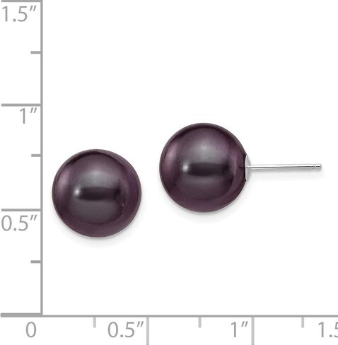 Black Round Freshwater Cultured Pearl Post Earrings in Real 14k White Gold in Saudi Arabia