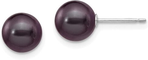 Black Round Freshwater Cultured Pearl Post Earrings in Real 14k White Gold in Saudi Arabia
