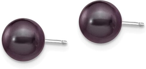 Black Round Freshwater Cultured Pearl Post Earrings in Real 14k White Gold in Saudi Arabia