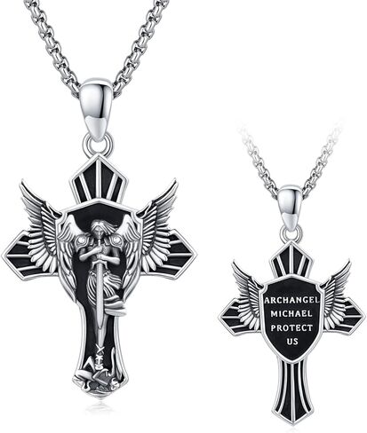 سانت مايكل قلادة 925 الفضة الاسترليني رافائيل / غابرييل / أورييل / كريستوفر قلادة 925 الفضة الاسترليني الصليب أجنحة قلادة حماية تميمة القلائد رئيس الملائكة الكاثوليكية قلادة المجوهرات الدينية للرجال النساء in Kuwait