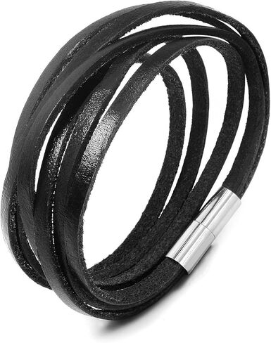 JEWELRIESHOP Monotone Rough Finish Genuine Leather Wrap Magnetic Bracelet Wristband in Saudi Arabia