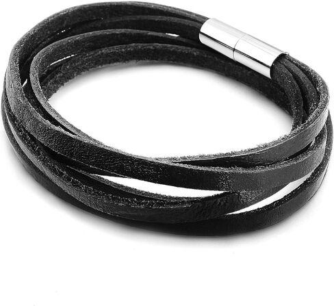 JEWELRIESHOP Monotone Rough Finish Genuine Leather Wrap Magnetic Bracelet Wristband in Saudi Arabia