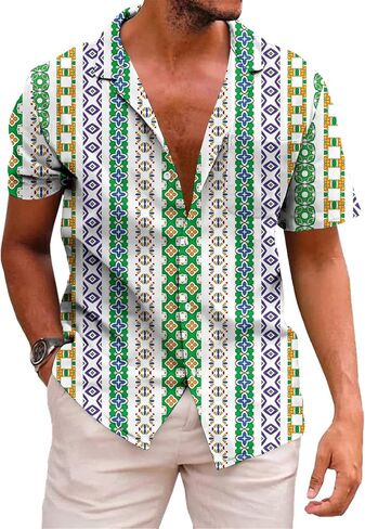 KYKU Hawaiian Shirt for Men Short Sleeve Button Down Summer Clothing Vacation Beach Shirts Stripe with Pockets in Saudi Arabia
