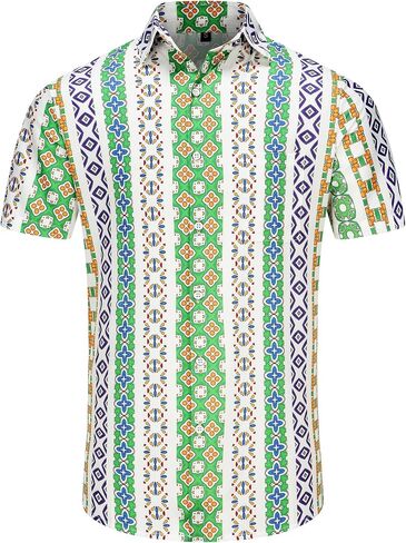 KYKU Hawaiian Shirt for Men Short Sleeve Button Down Summer Clothing Vacation Beach Shirts Stripe with Pockets in Saudi Arabia