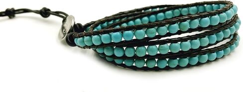 BLUEYES COLLECTION 3 Wrap Genuine Leather Bracelet Gemstone Bead in Kuwait